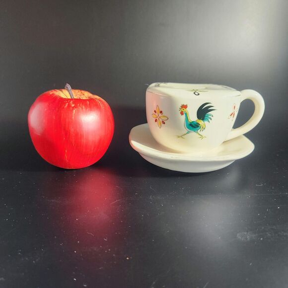 Tea Cup Shaped Coin Bank Your Fortunes in the Cup w Rooster Pennsylvania Dutch - Picture 3 of 10